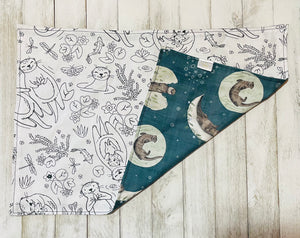 Napperon/coton/doublé/à colorier loutres émeraude