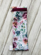 Pochette à paille/ustensiles/brosse à dents Fleurs bourgogne